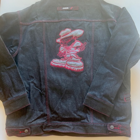 NWT Vintage Cool J Black Raw Denim Urban-Wear‎ Jacket Red-Line Embroidered - Picture 7 of 11